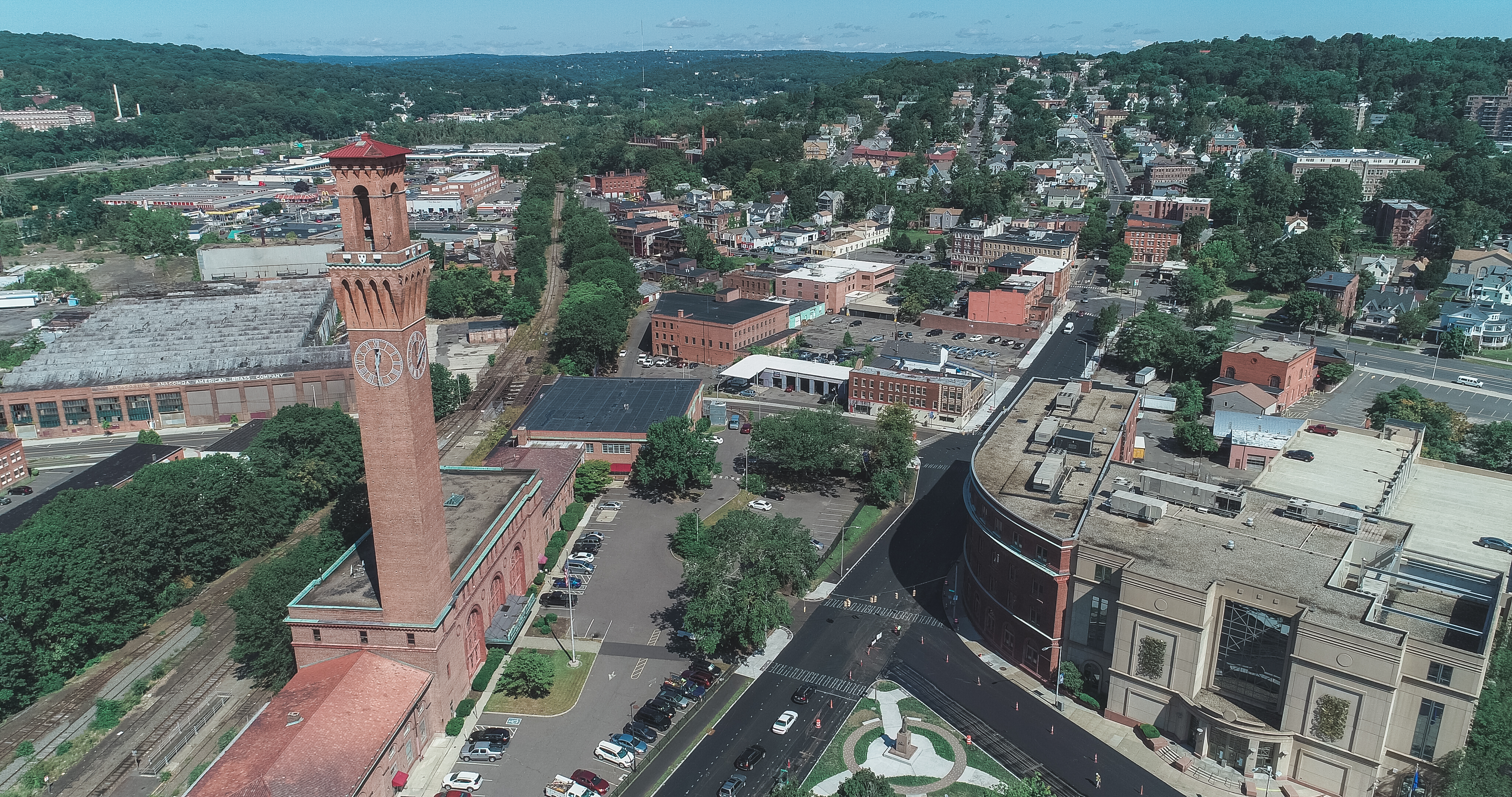 Arial shot of downtown Waterbury