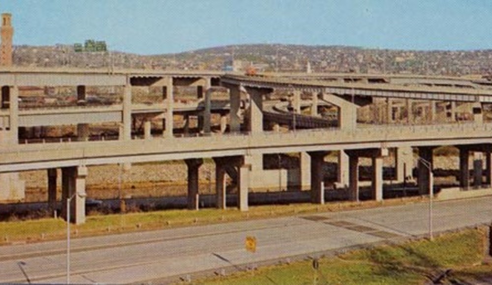 An image from 1960 of stacked bridges.